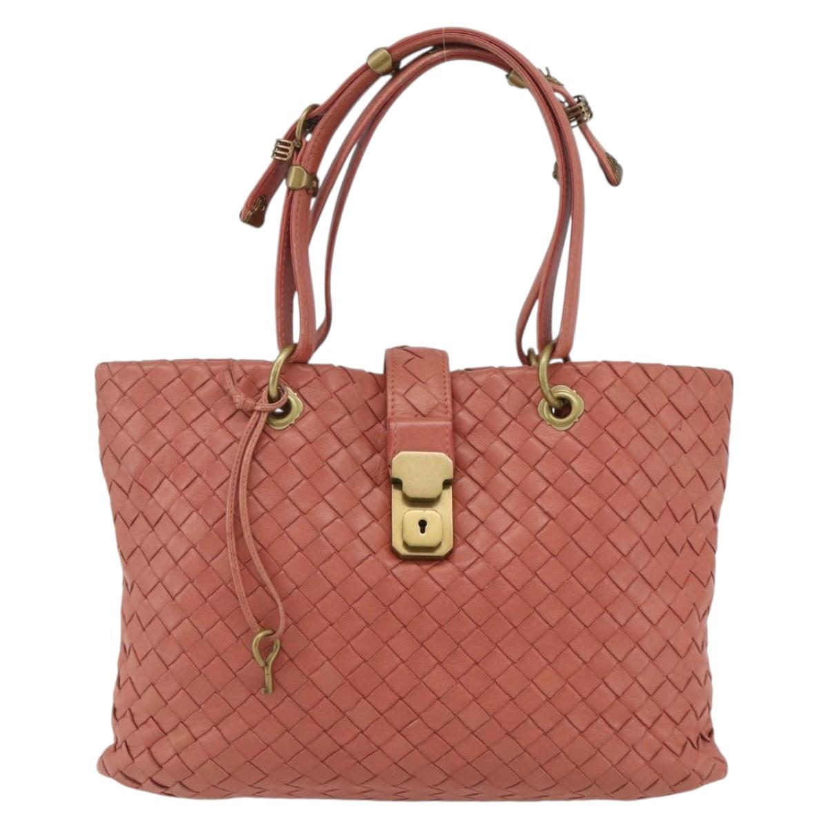 BOTTEGA VENETA INTRECCIATO Hand Bag Leather Pink Gold Auth 168147V