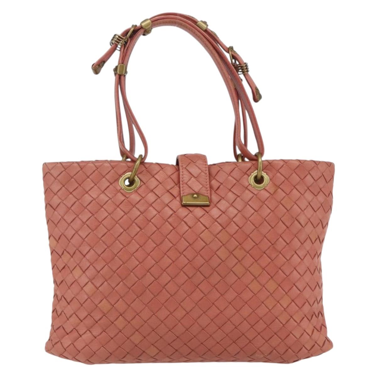 BOTTEGA VENETA INTRECCIATO Hand Bag Leather Pink Gold Auth 168147V