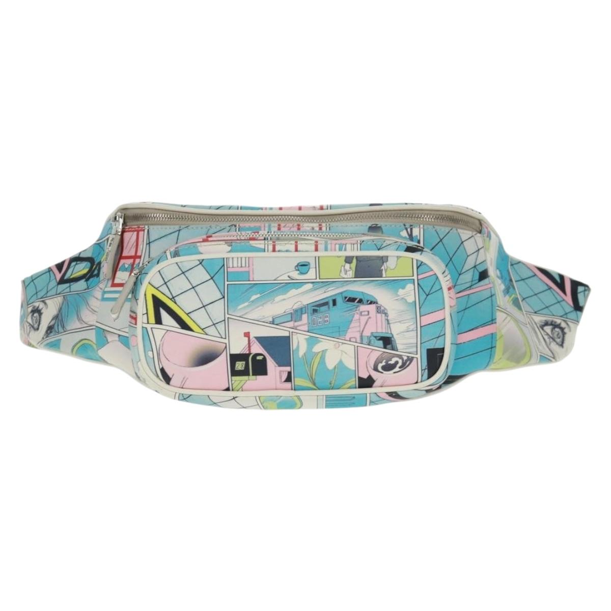 PRADA Body Bag Leather Light Blue Silver Auth 168150V