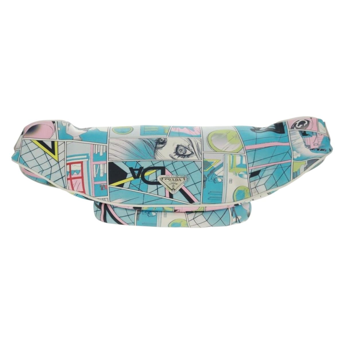 PRADA Body Bag Leather Light Blue Silver Auth 168150V