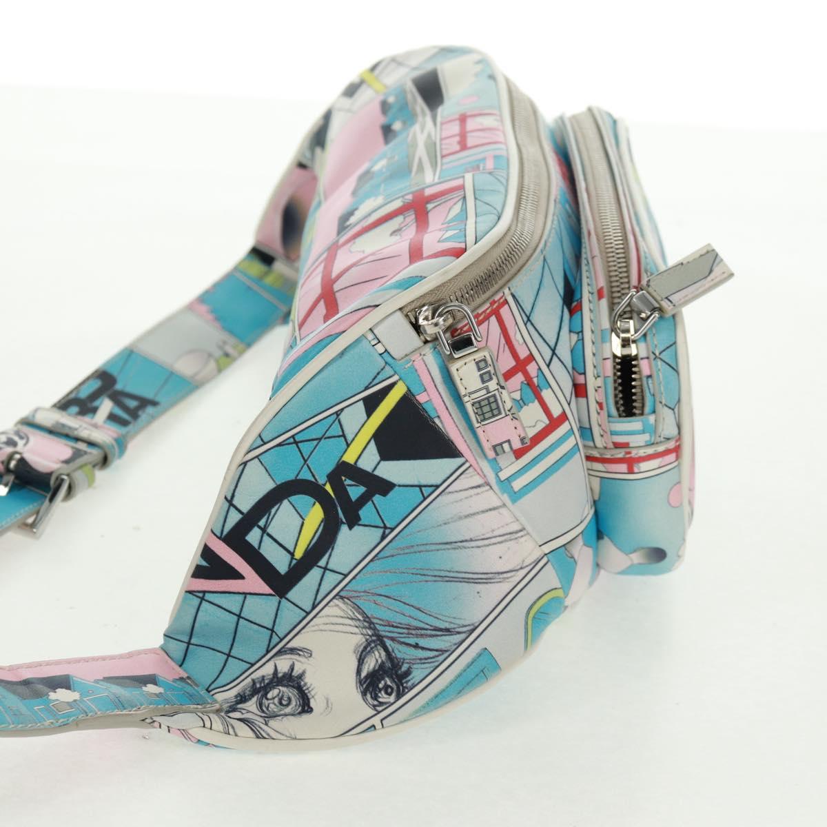 PRADA Body Bag Leather Light Blue Silver Auth 168150V