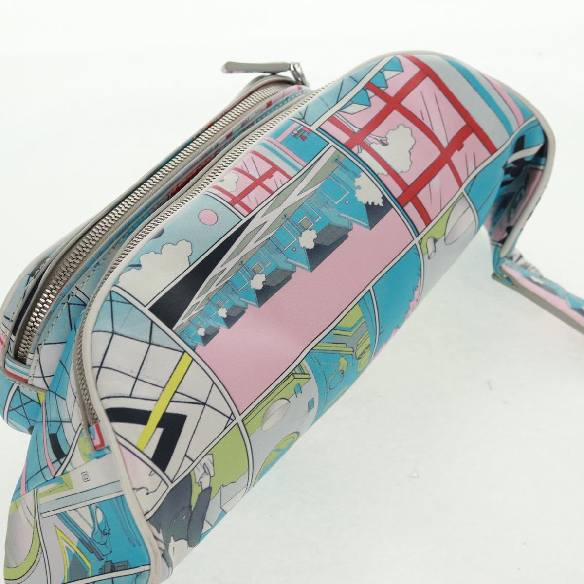 PRADA Body Bag Leather Light Blue Silver Auth 168150V