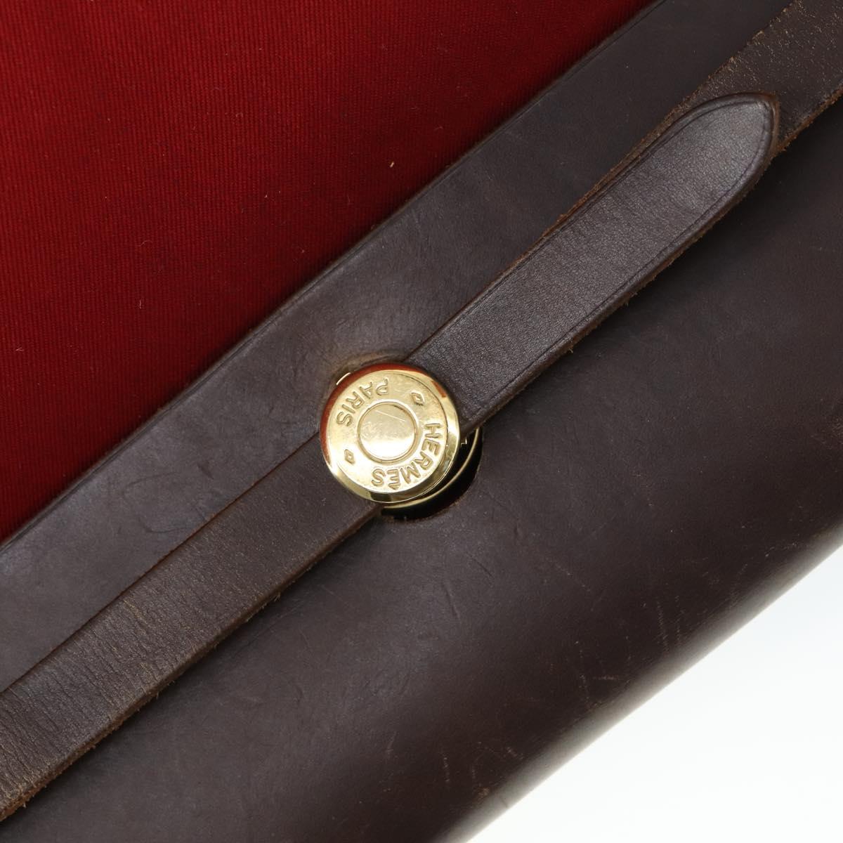 HERMES Herbag MM Hand Bag Canvas 2way Orange Auth 168151