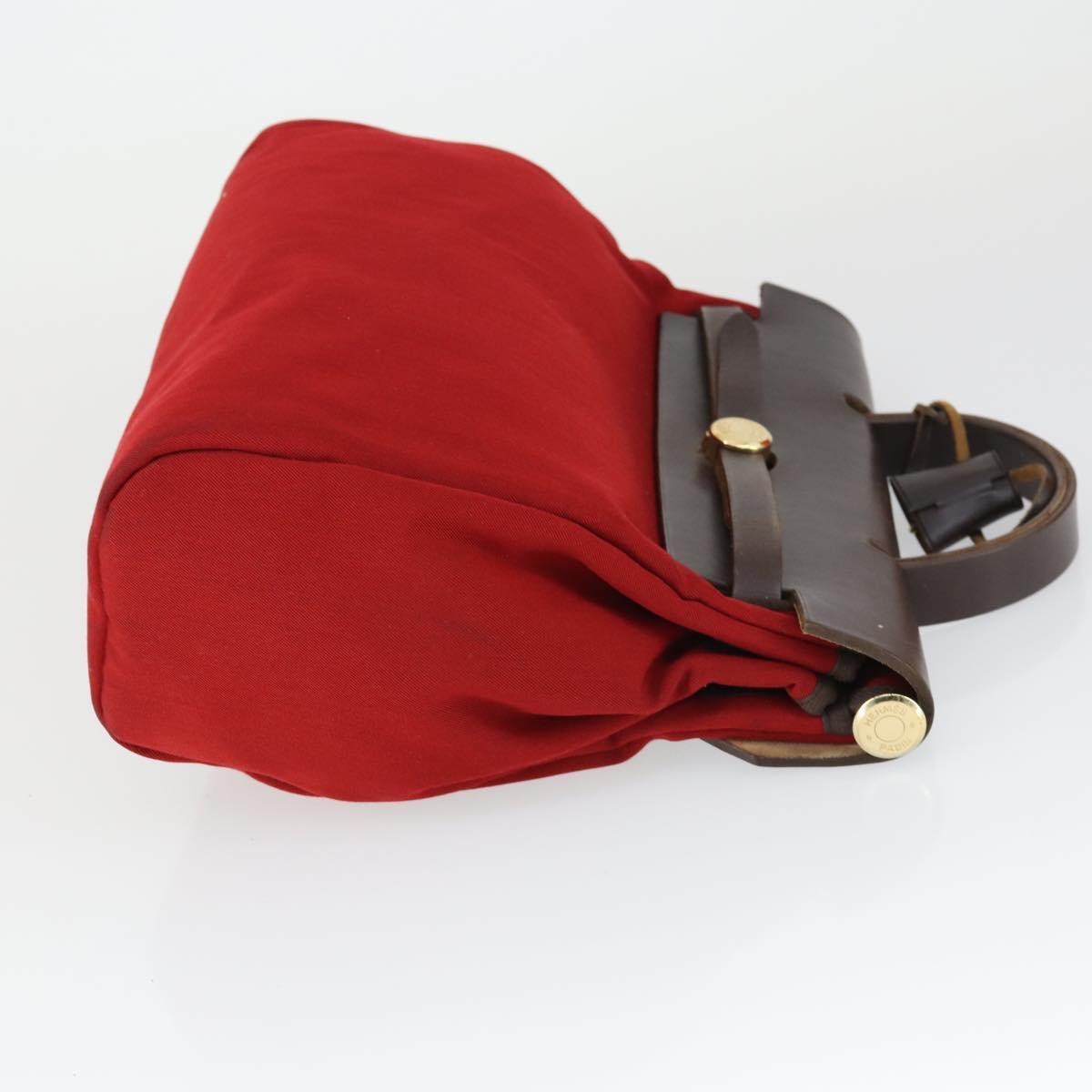 HERMES Herbag MM Hand Bag Canvas 2way Orange Auth 168151