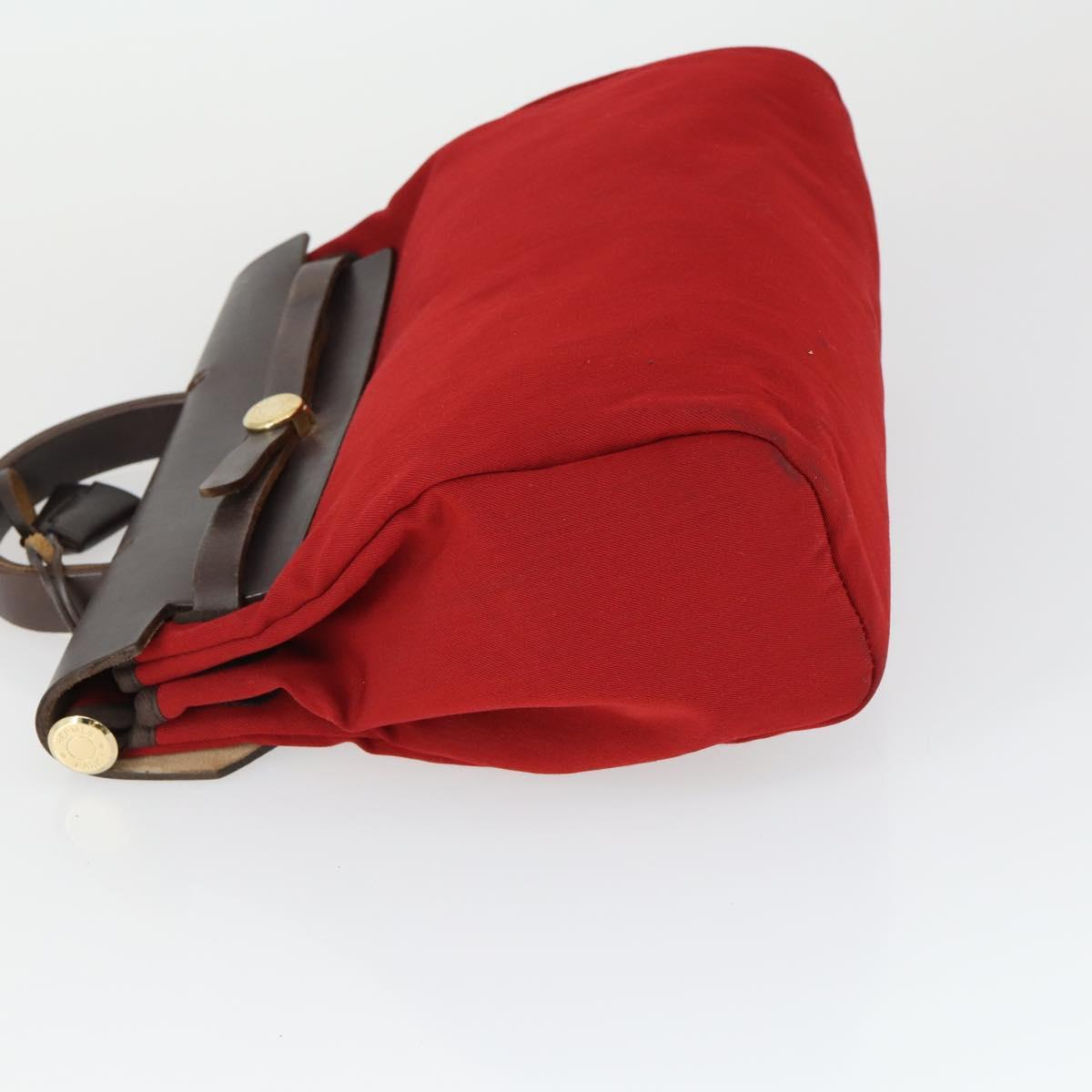 HERMES Herbag MM Hand Bag Canvas 2way Orange Auth 168151