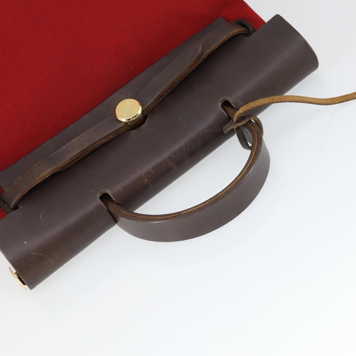 HERMES Herbag MM Hand Bag Canvas 2way Orange Auth 168151