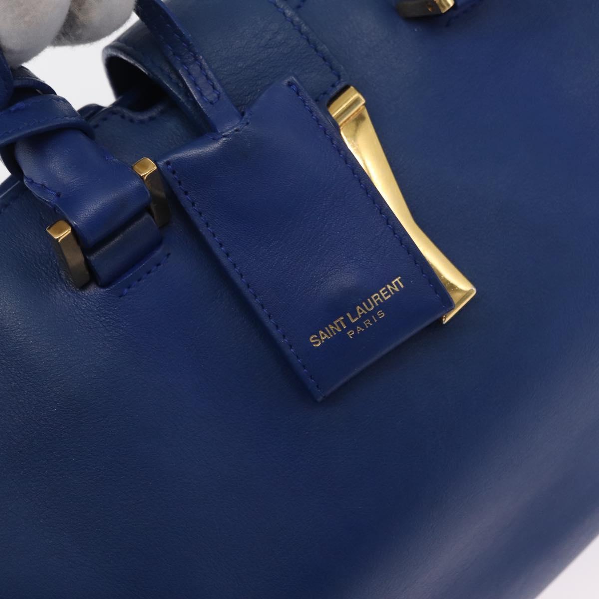 SAINT LAURENT Baby Kabas Hand Bag Leather 2way Blue Gold 311210 Auth 168154