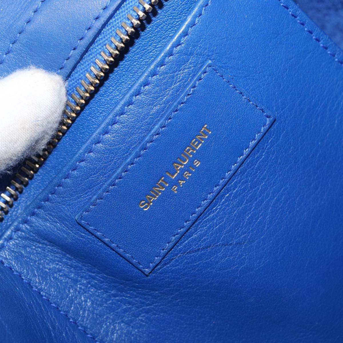 SAINT LAURENT Baby Kabas Hand Bag Leather 2way Blue Gold 311210 Auth 168154