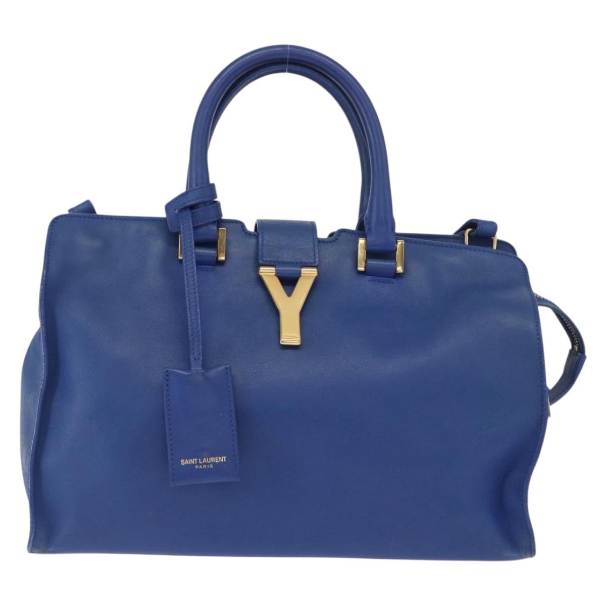 SAINT LAURENT Baby Kabas Hand Bag Leather 2way Blue Gold 311210 Auth 168154