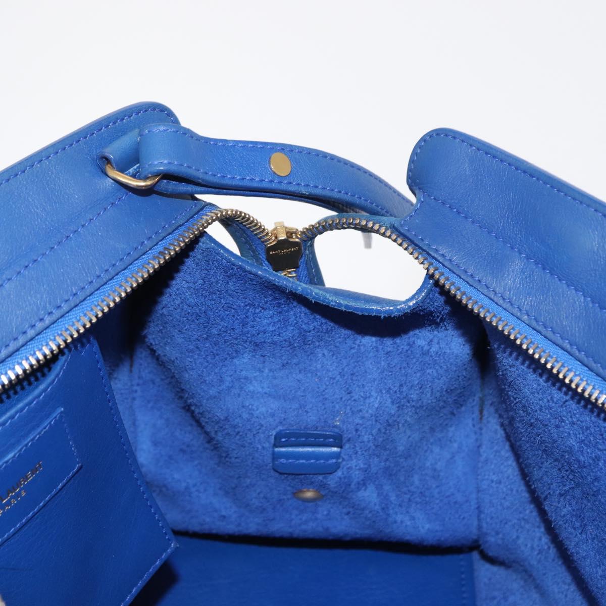 SAINT LAURENT Baby Kabas Hand Bag Leather 2way Blue Gold 311210 Auth 168154