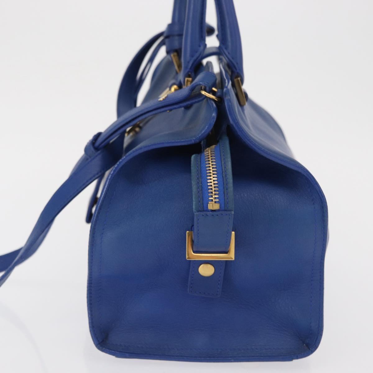 SAINT LAURENT Baby Kabas Hand Bag Leather 2way Blue Gold 311210 Auth 168154