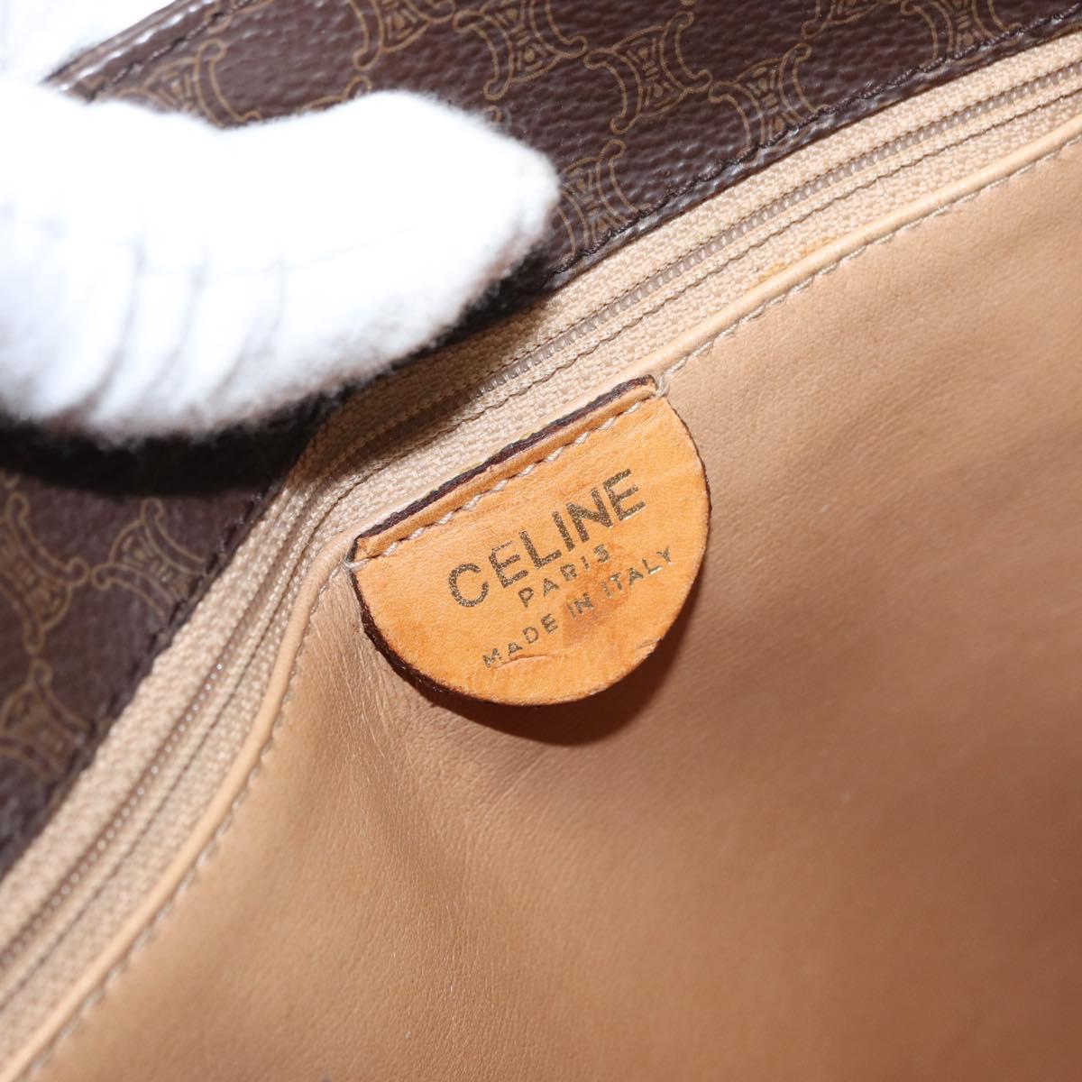 CELINE Macadam Canvas Tote Bag PVC Leather Brown Gold Auth 168166