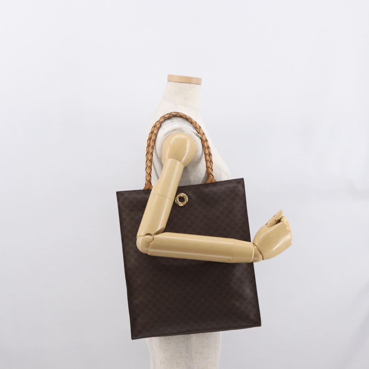 CELINE Macadam Canvas Tote Bag PVC Leather Brown Gold Auth 168166