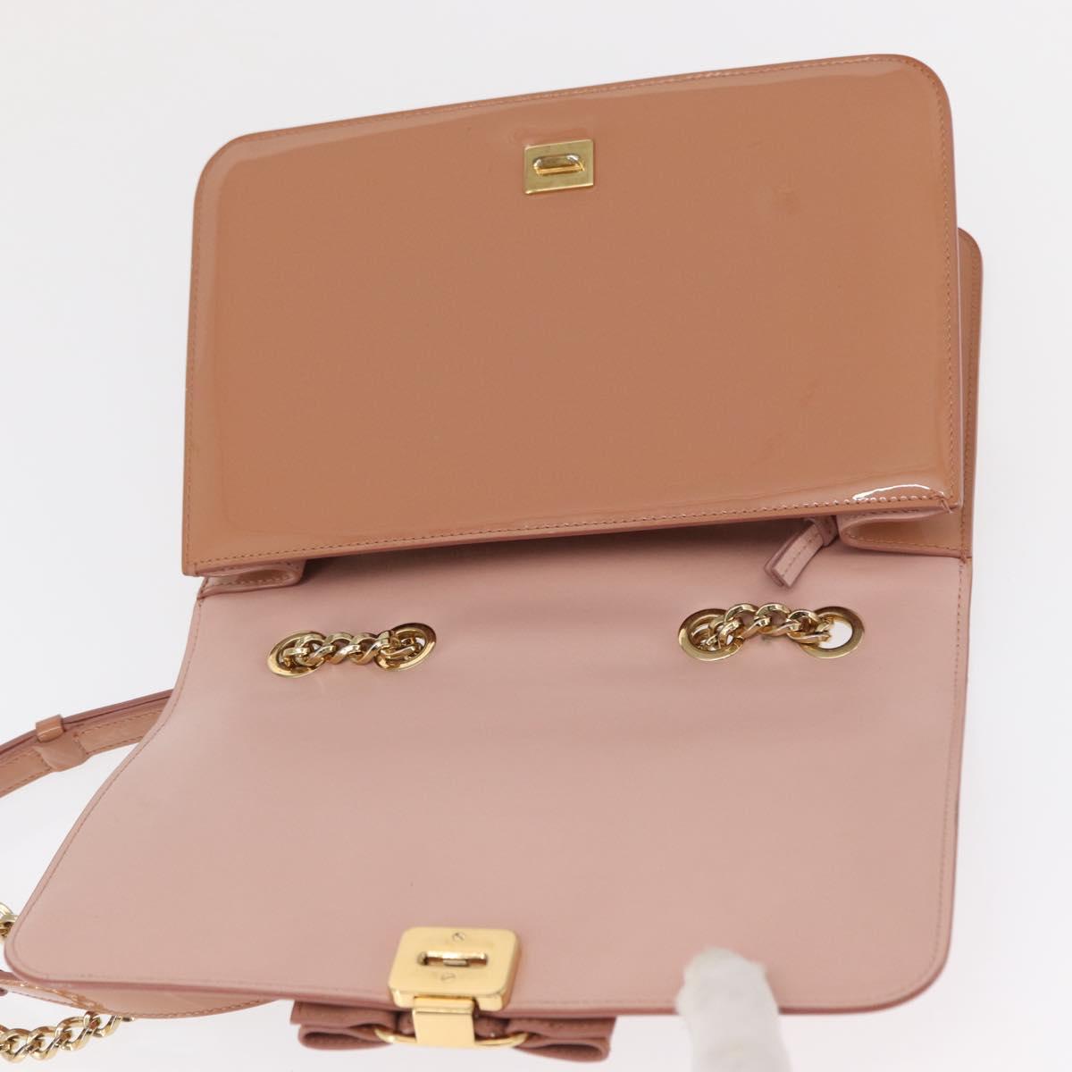 Salvatore Ferragamo Vala Chain Shoulder Bag Patent leather Pink Gold Auth 168168