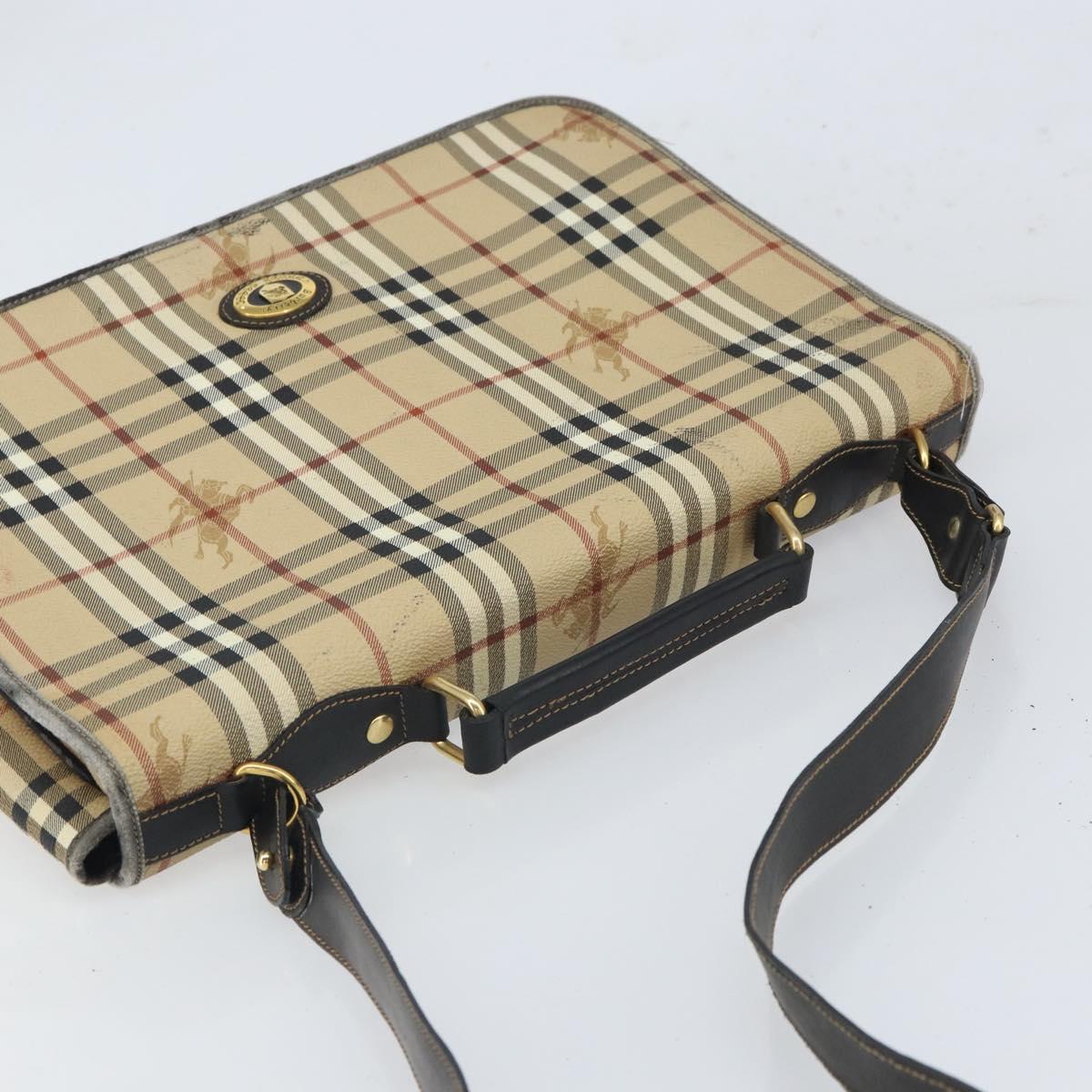 Burberrys Nova Check Hand Bag PVC 2way Beige Gold Auth 168170