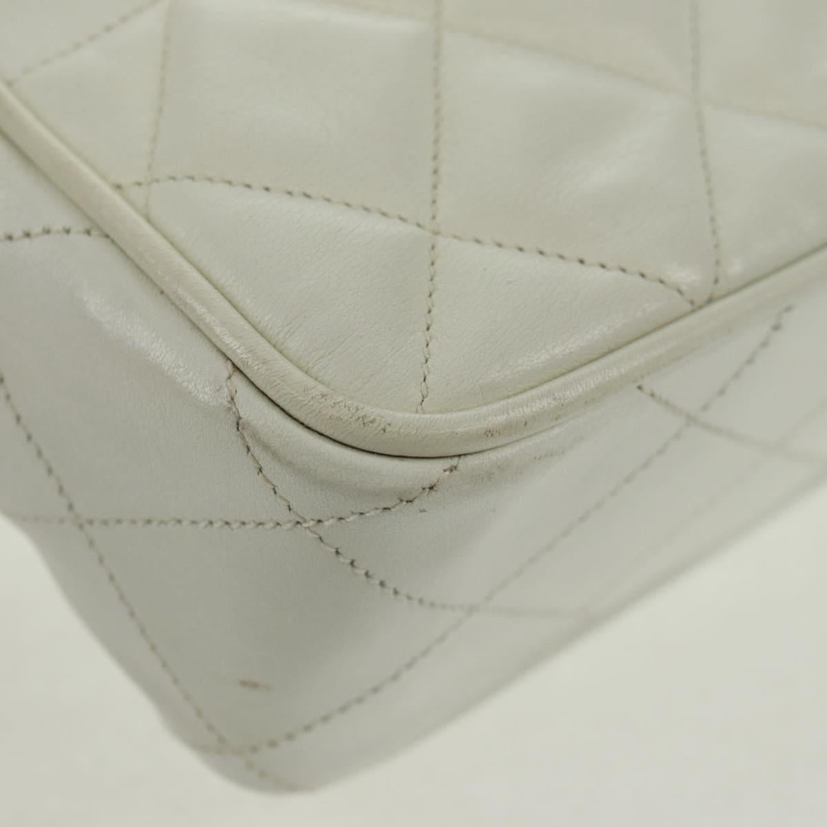 CHANEL Matelasse Chain Shoulder Bag Lamb Skin White Gold CC Auth 168177V