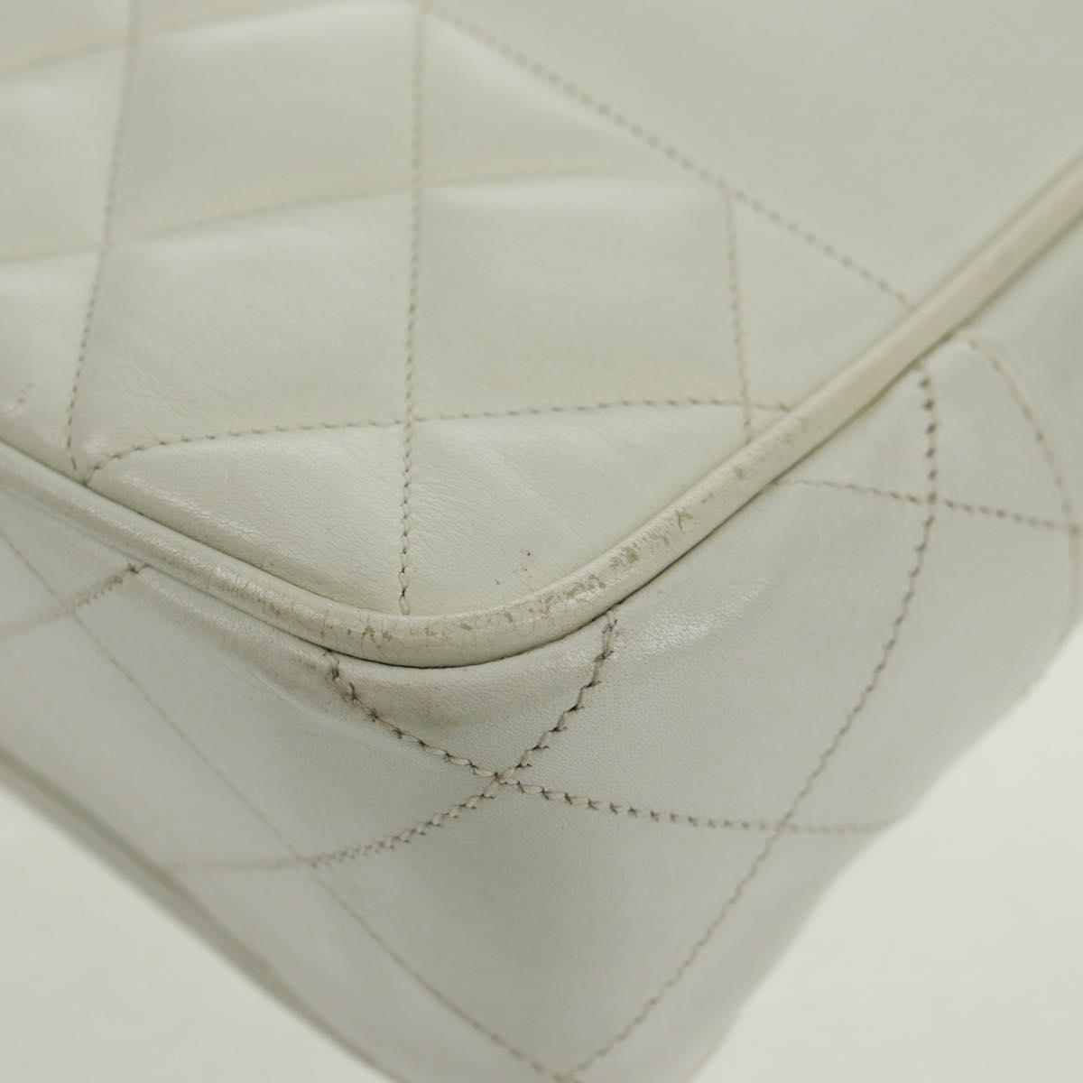 CHANEL Matelasse Chain Shoulder Bag Lamb Skin White Gold CC Auth 168177V