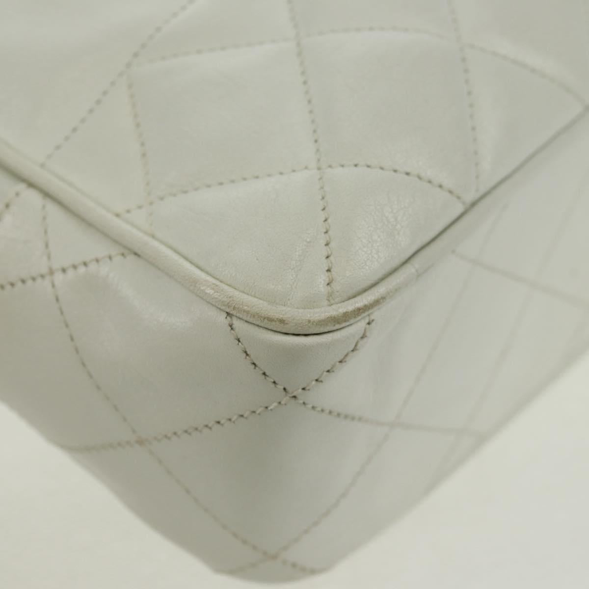 CHANEL Matelasse Chain Shoulder Bag Lamb Skin White Gold CC Auth 168177V