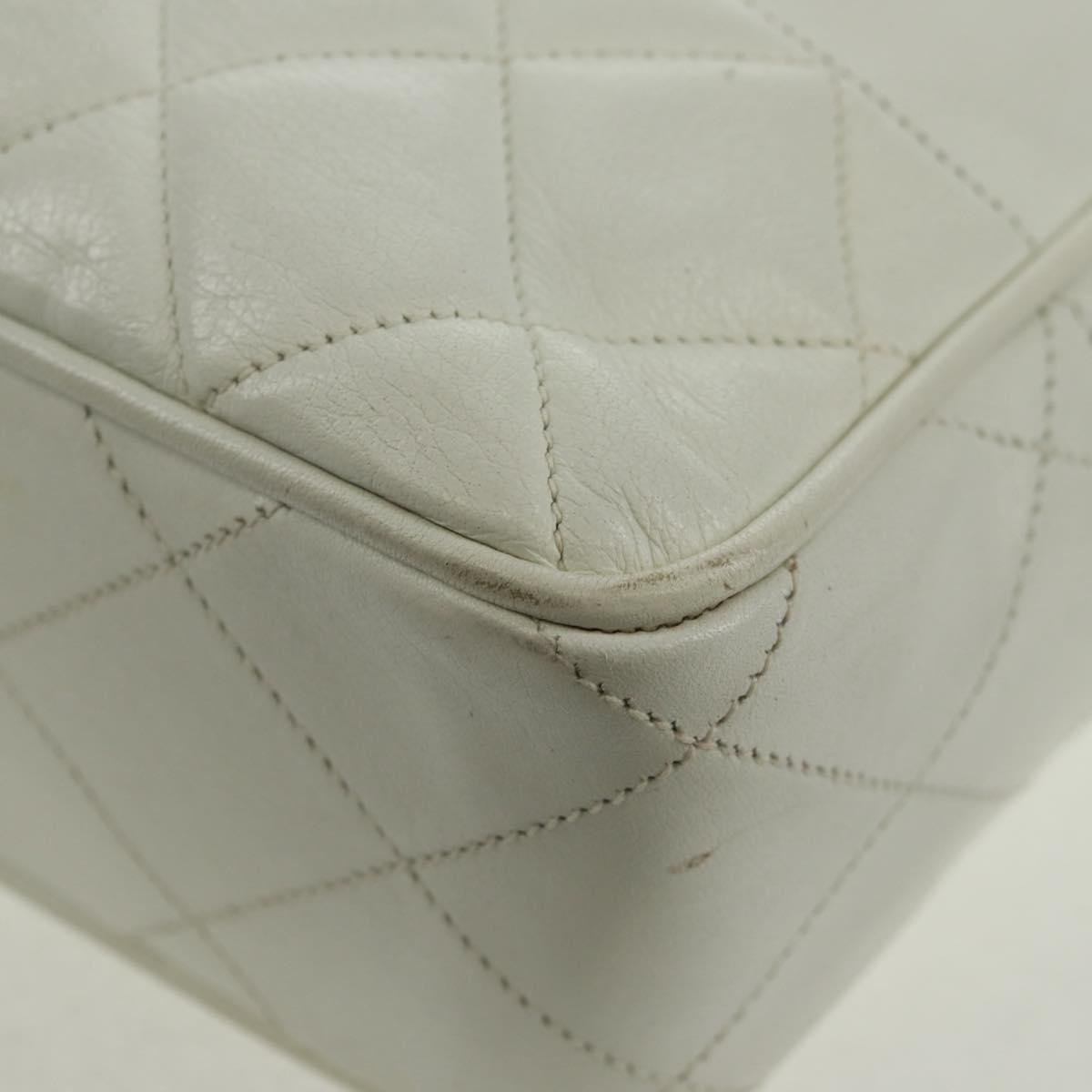 CHANEL Matelasse Chain Shoulder Bag Lamb Skin White Gold CC Auth 168177V