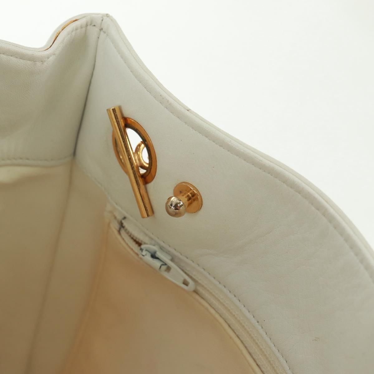 CHANEL Matelasse Chain Shoulder Bag Lamb Skin White Gold CC Auth 168177V