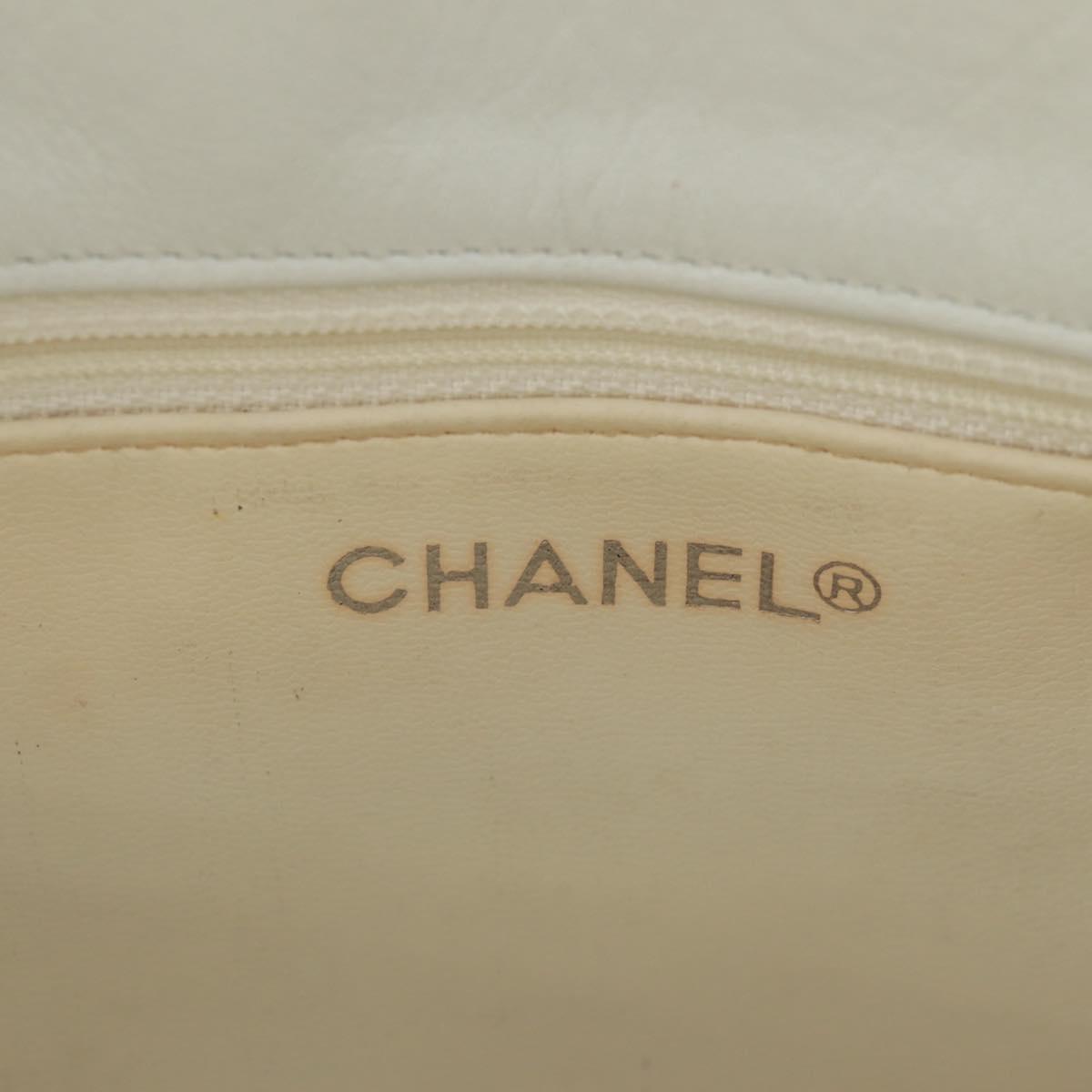 CHANEL Matelasse Chain Shoulder Bag Lamb Skin White Gold CC Auth 168177V