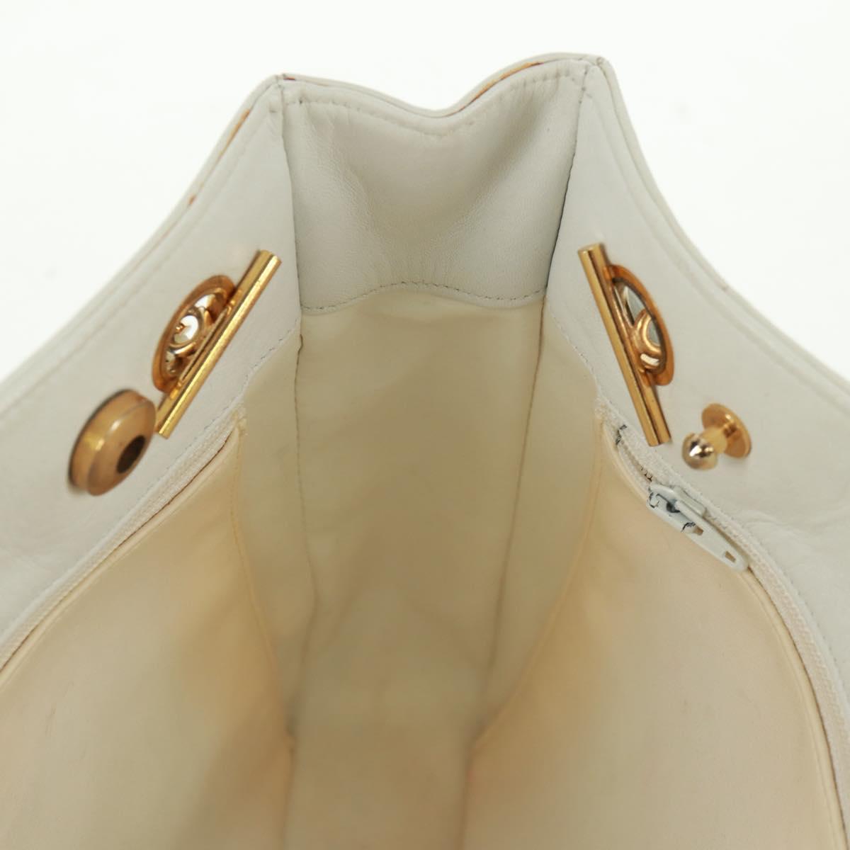 CHANEL Matelasse Chain Shoulder Bag Lamb Skin White Gold CC Auth 168177V