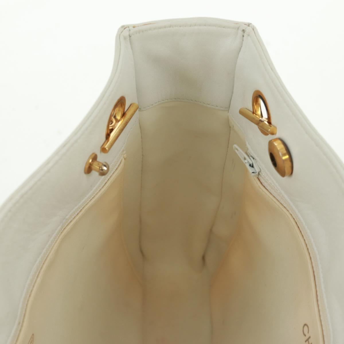 CHANEL Matelasse Chain Shoulder Bag Lamb Skin White Gold CC Auth 168177V