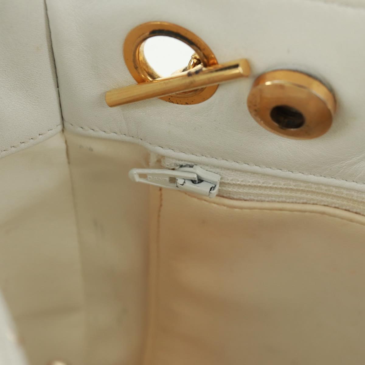 CHANEL Matelasse Chain Shoulder Bag Lamb Skin White Gold CC Auth 168177V