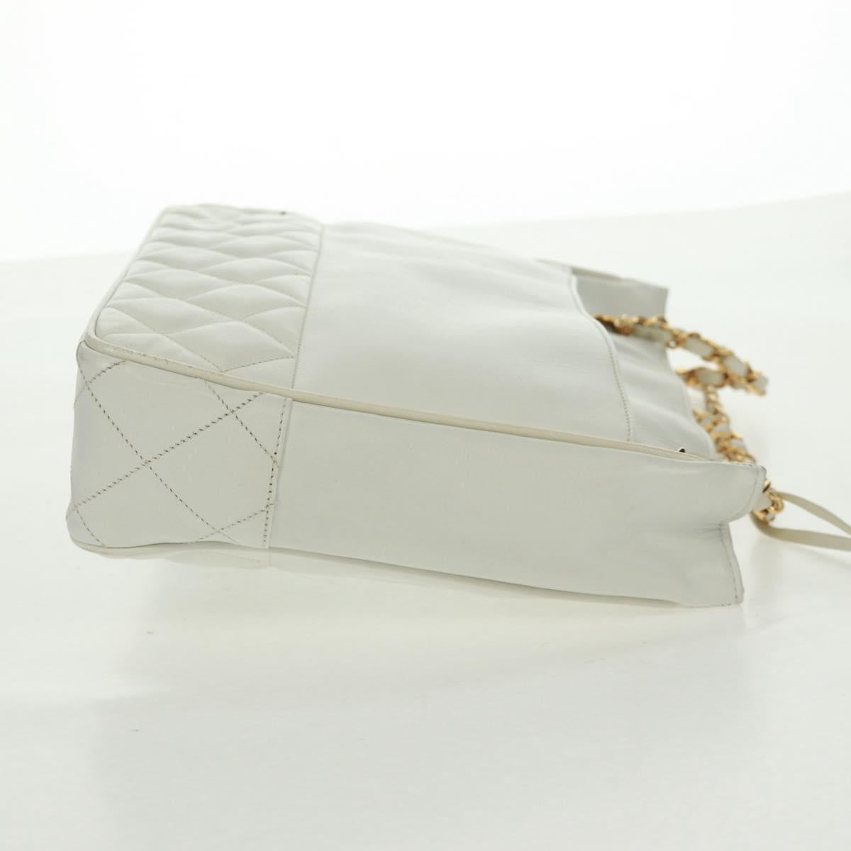 CHANEL Matelasse Chain Shoulder Bag Lamb Skin White Gold CC Auth 168177V