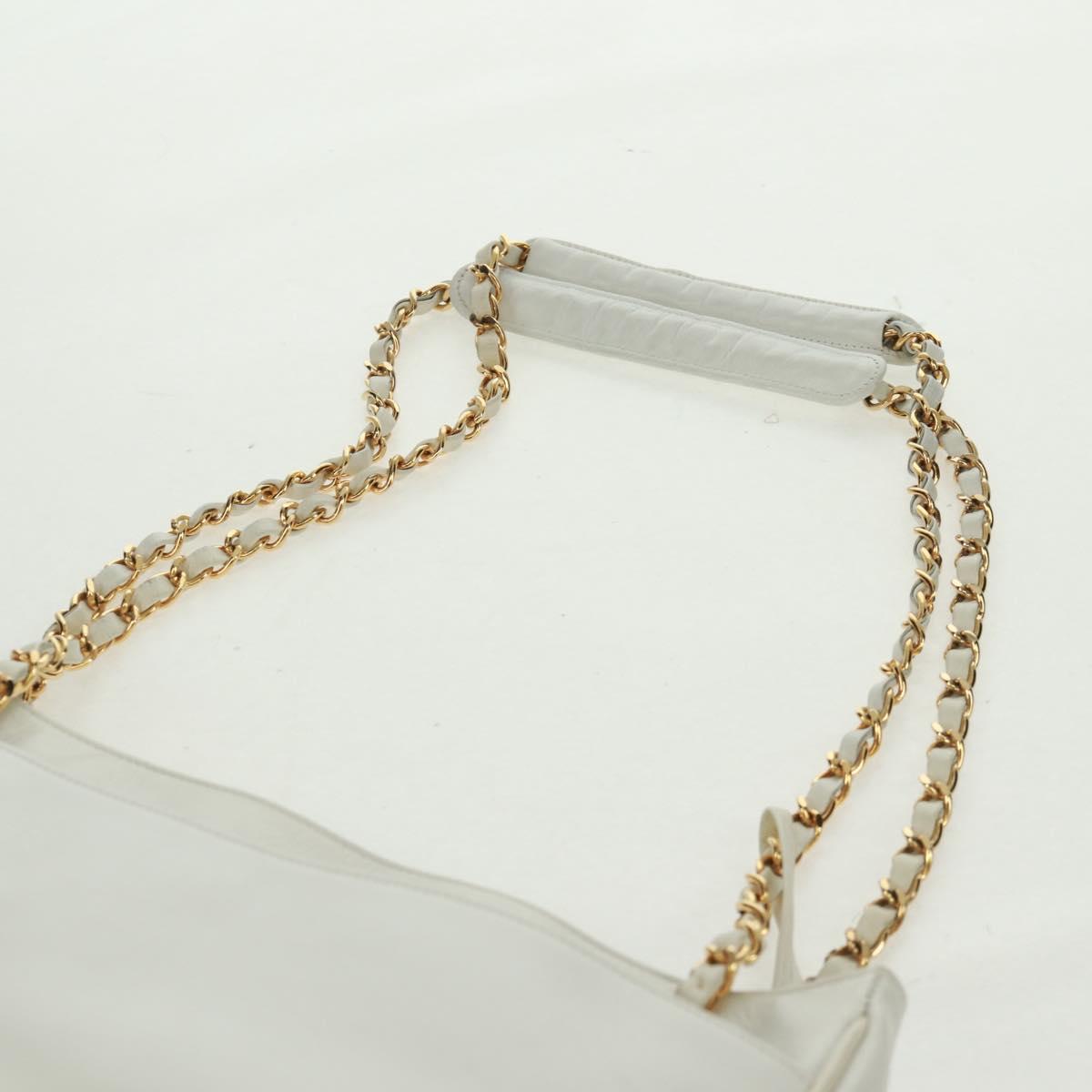 CHANEL Matelasse Chain Shoulder Bag Lamb Skin White Gold CC Auth 168177V
