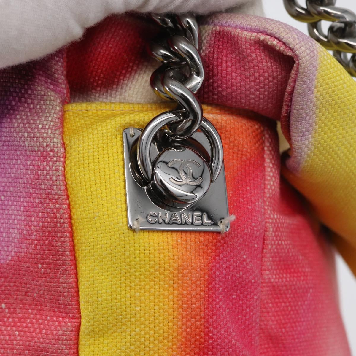 CHANEL Chain Matelasse Shoulder Bag Canvas Multicolor Silver CC Auth 168180SAM