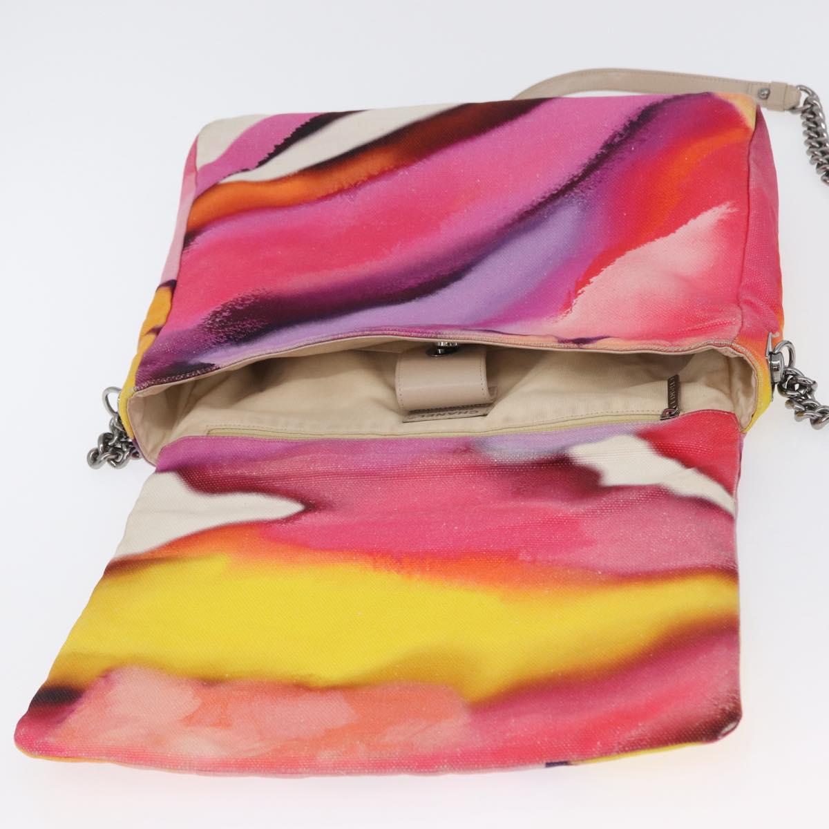 CHANEL Chain Matelasse Shoulder Bag Canvas Multicolor Silver CC Auth 168180SAM
