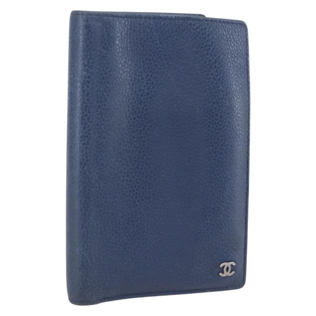 CHANEL COCO Mark Wallet Leather Navy CC Auth 168183