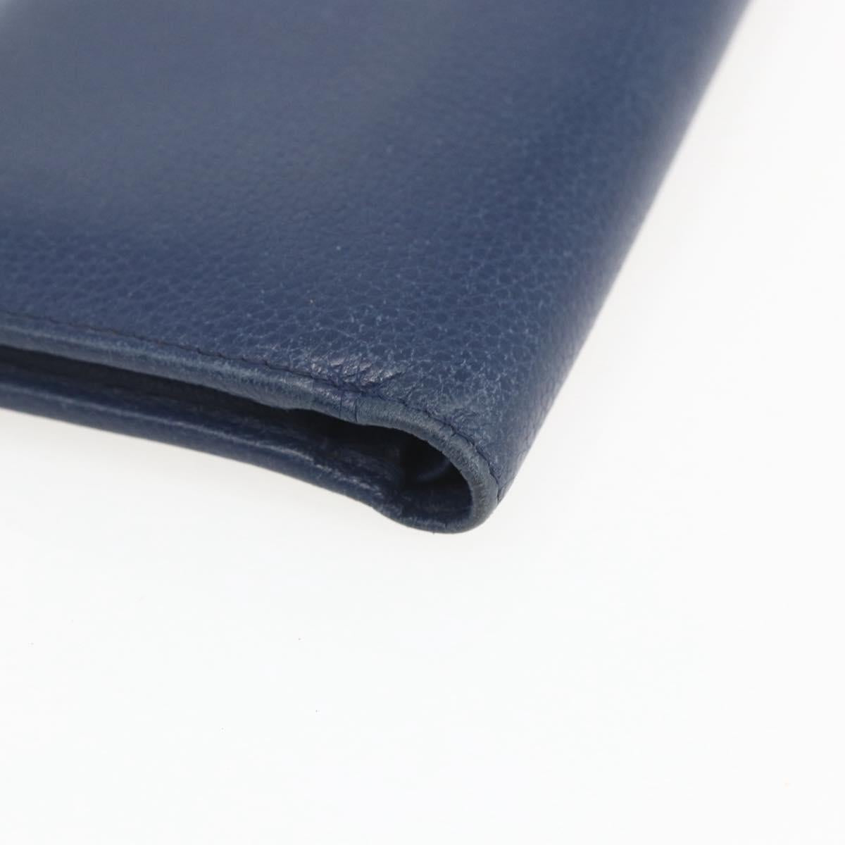 CHANEL COCO Mark Wallet Leather Navy CC Auth 168183