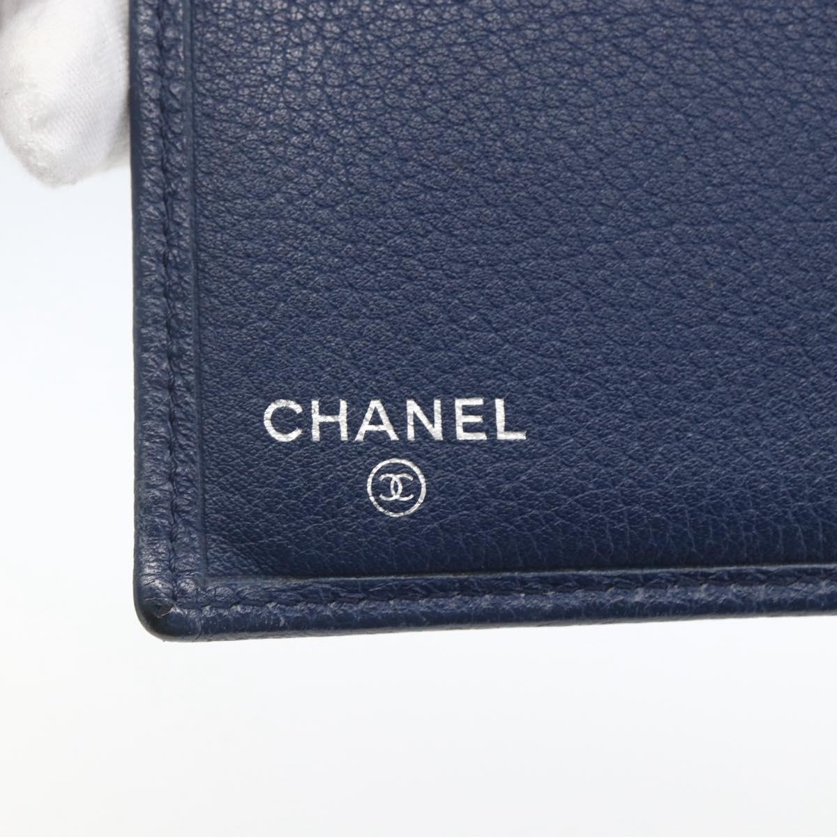 CHANEL COCO Mark Wallet Leather Navy CC Auth 168183