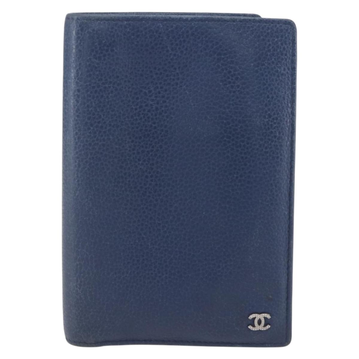 CHANEL COCO Mark Wallet Leather Navy CC Auth 168183