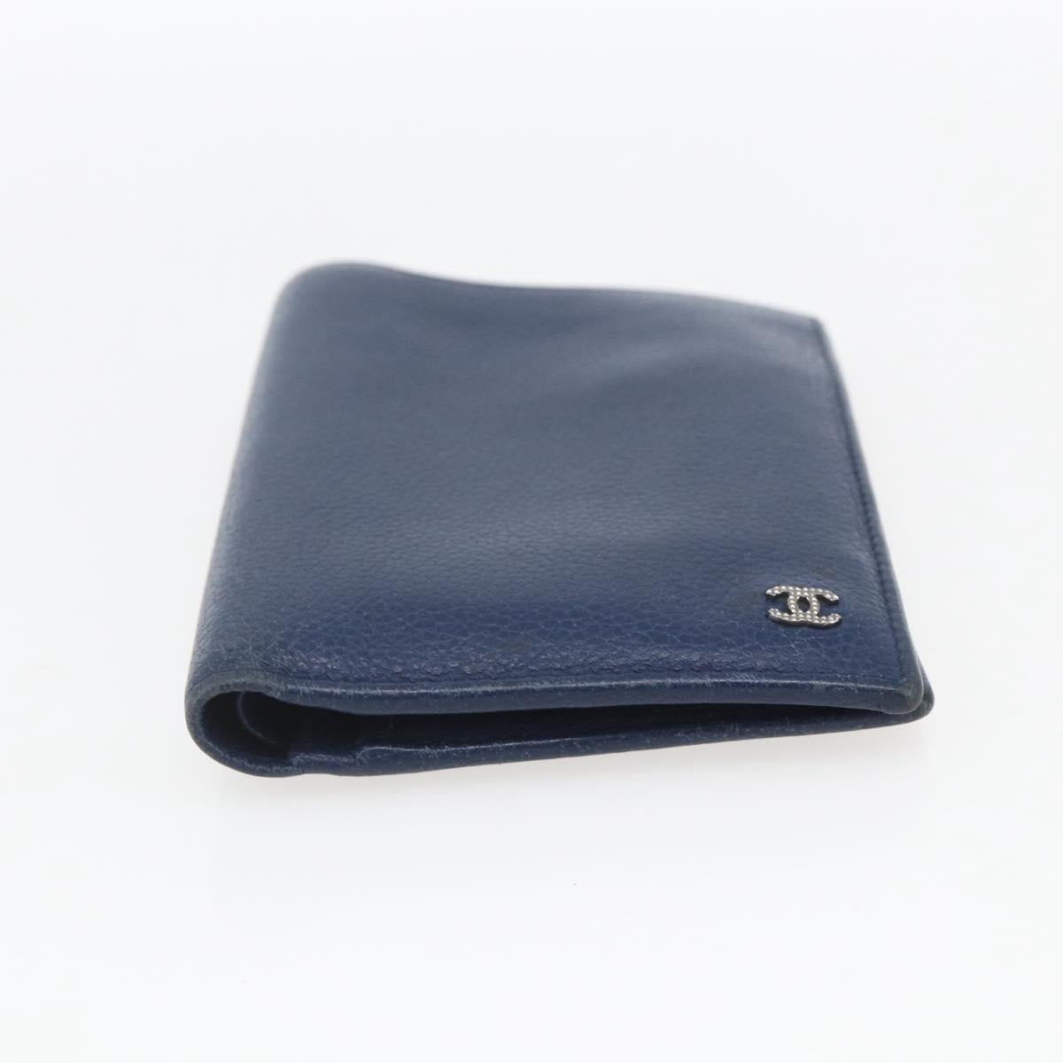 CHANEL COCO Mark Wallet Leather Navy CC Auth 168183