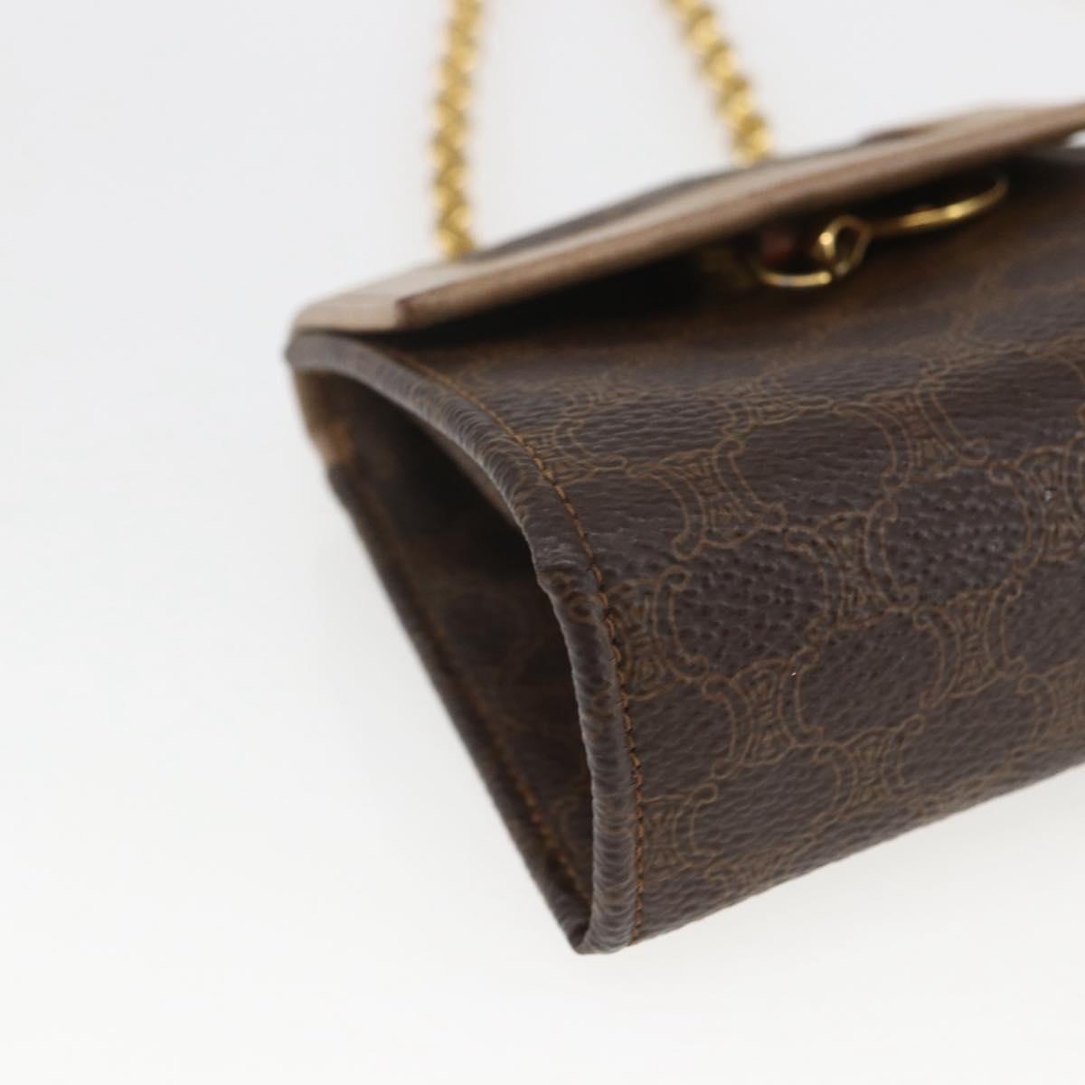 CELINE Macadam Canvas Circle Chain Shoulder Pouch PVC Leather Brown Auth 168200