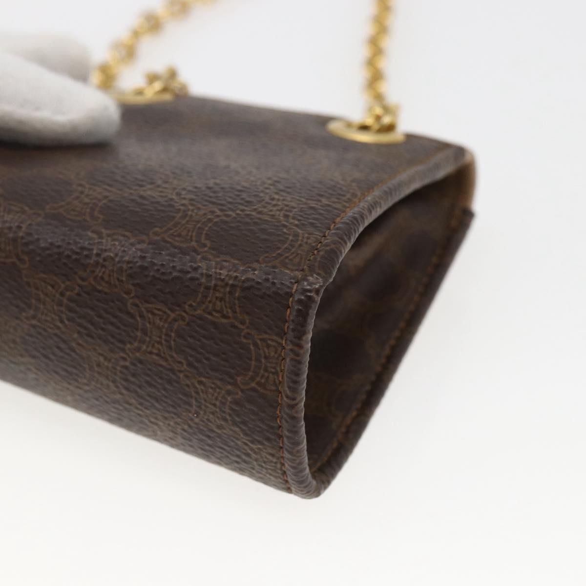 CELINE Macadam Canvas Circle Chain Shoulder Pouch PVC Leather Brown Auth 168200
