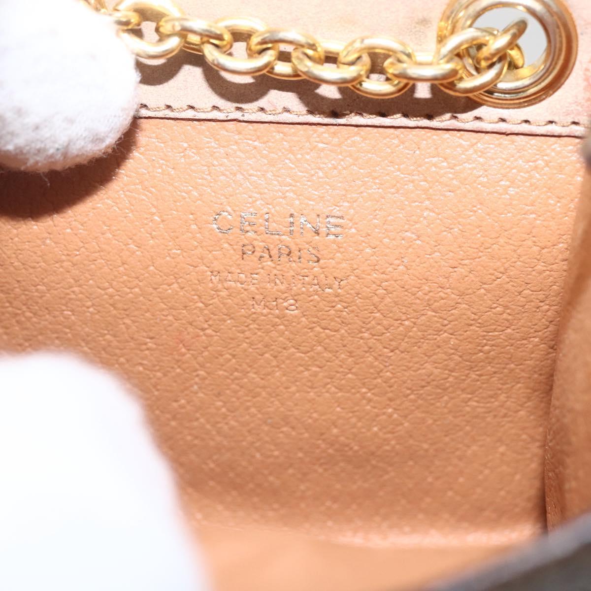 CELINE Macadam Canvas Circle Chain Shoulder Pouch PVC Leather Brown Auth 168200