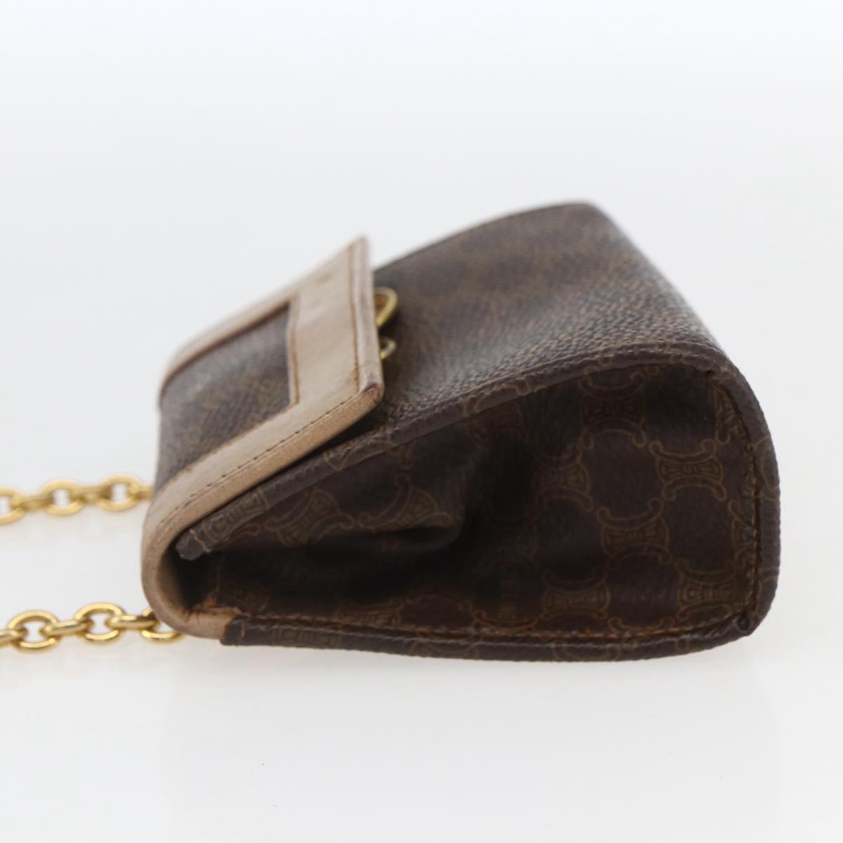 CELINE Macadam Canvas Circle Chain Shoulder Pouch PVC Leather Brown Auth 168200