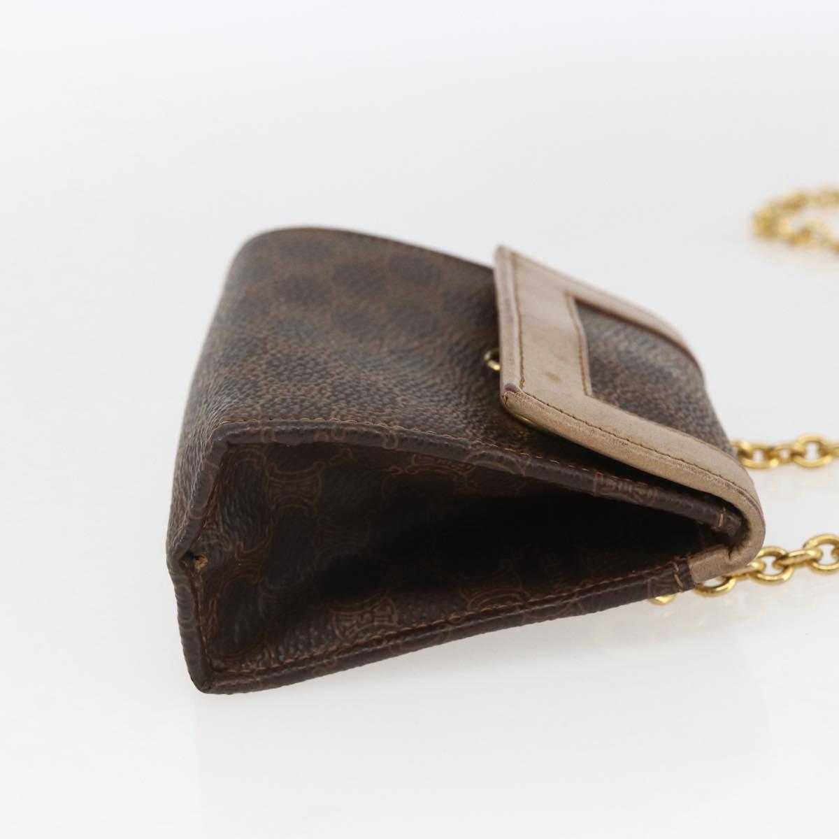 CELINE Macadam Canvas Circle Chain Shoulder Pouch PVC Leather Brown Auth 168200