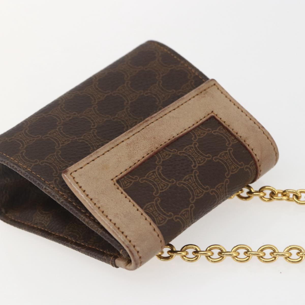 CELINE Macadam Canvas Circle Chain Shoulder Pouch PVC Leather Brown Auth 168200