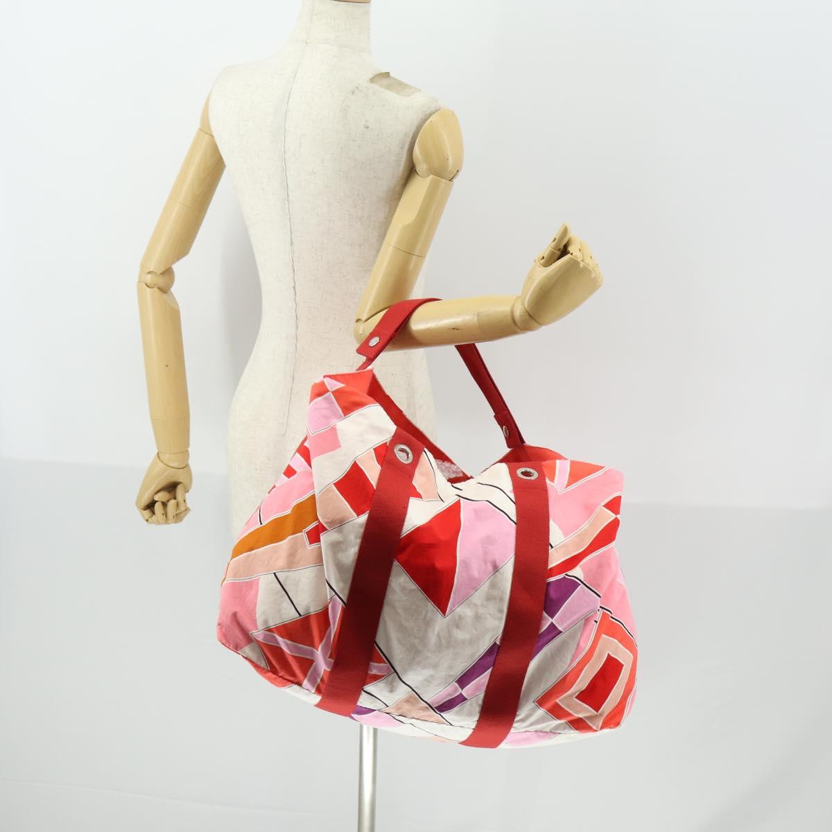 HERMES Beach Bag Tote Bag Canvas Red Auth 168207