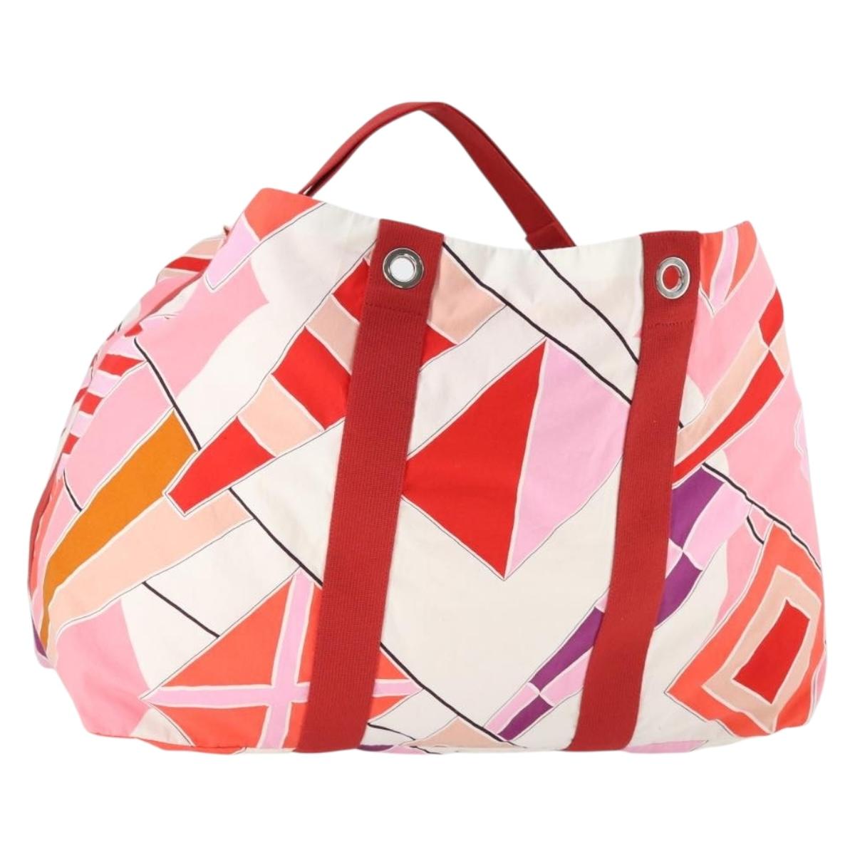 HERMES Beach Bag Tote Bag Canvas Red Auth 168207