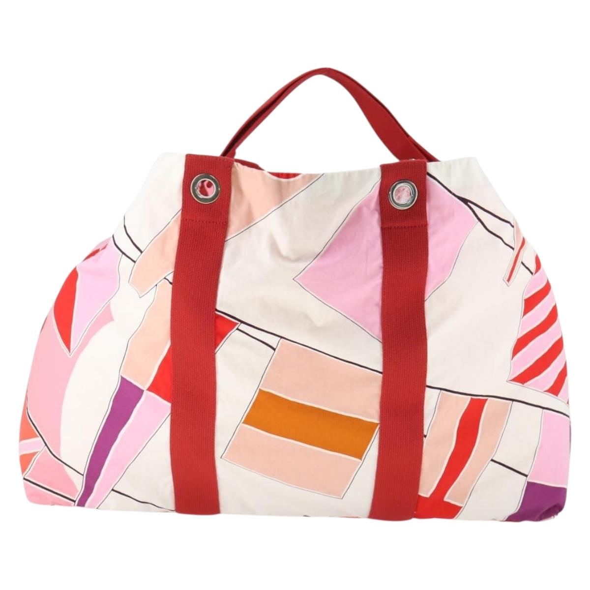 HERMES Beach Bag Tote Bag Canvas Red Auth 168207