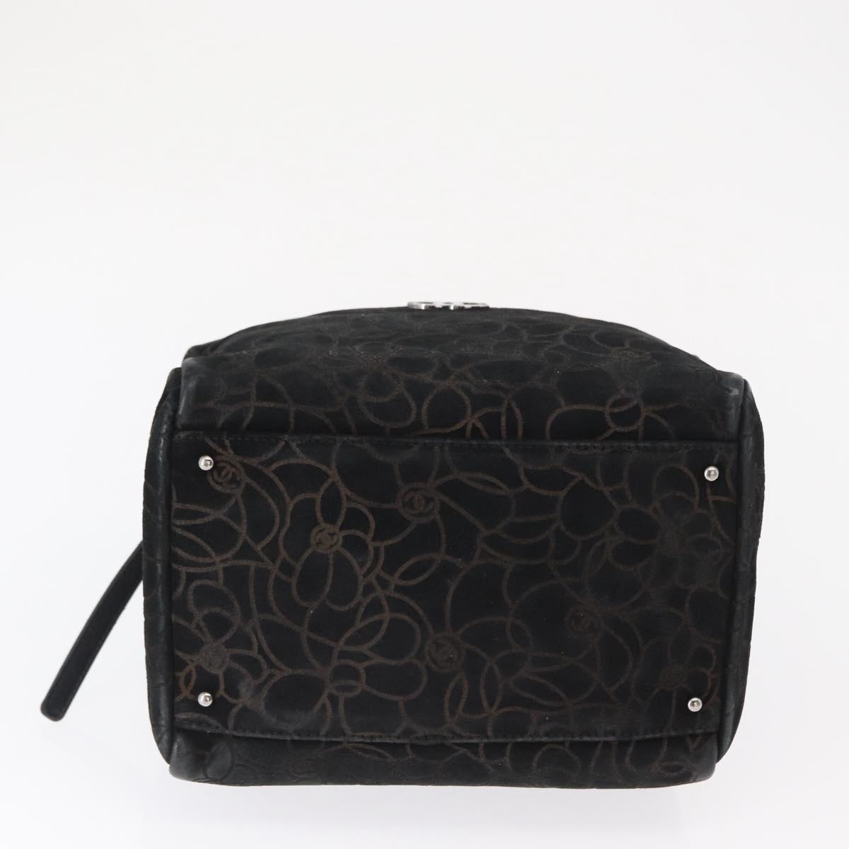 CHANEL Chain Camelia Shoulder Bag Suede Black Silver CC Auth 168208