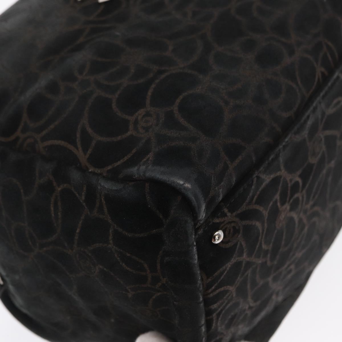 CHANEL Chain Camelia Shoulder Bag Suede Black Silver CC Auth 168208