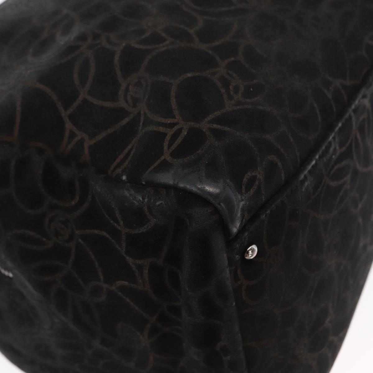 CHANEL Chain Camelia Shoulder Bag Suede Black Silver CC Auth 168208