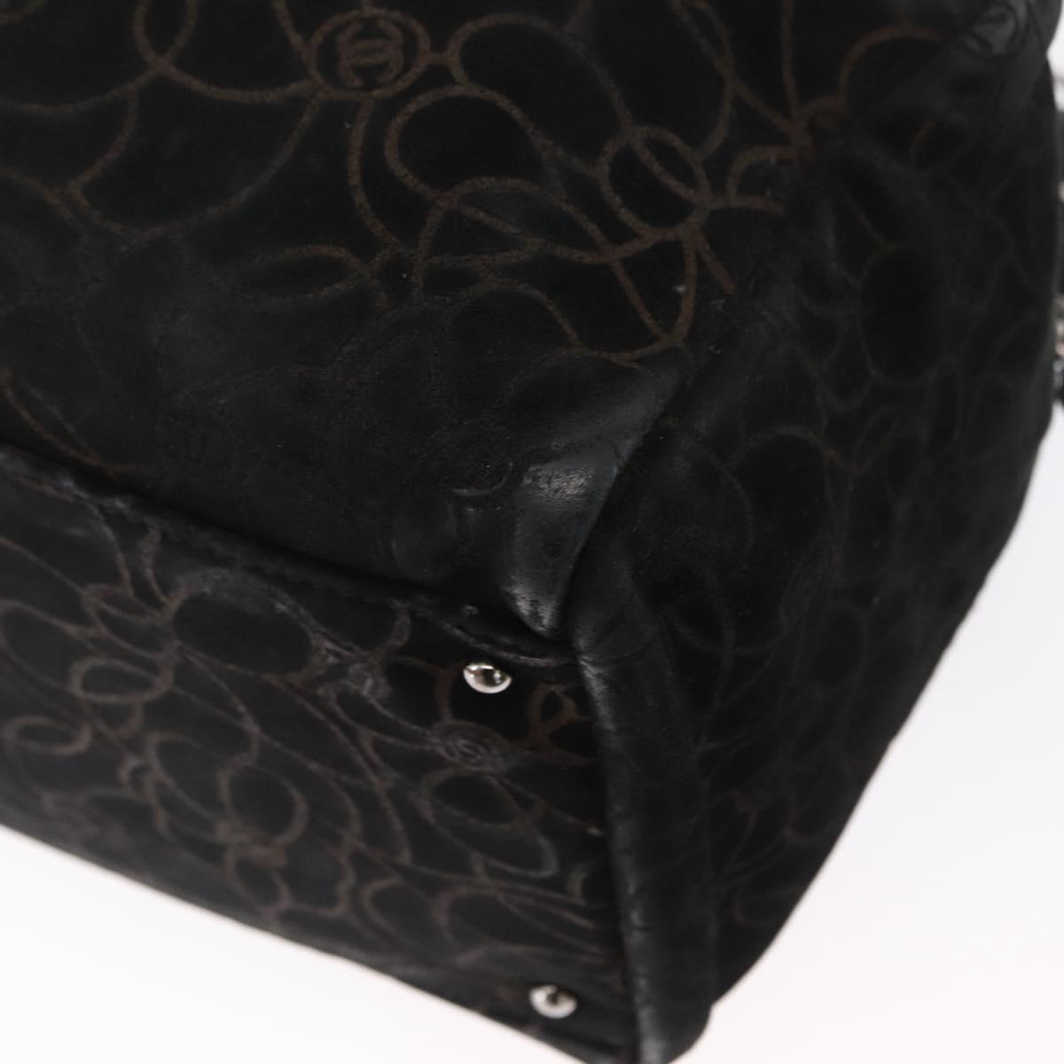 CHANEL Chain Camelia Shoulder Bag Suede Black Silver CC Auth 168208